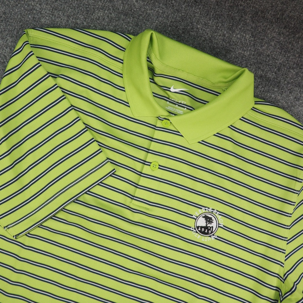 Pebble Beach Golf Links Polo Mens Med Nike Dri-Fit Green Striped Activewear Top